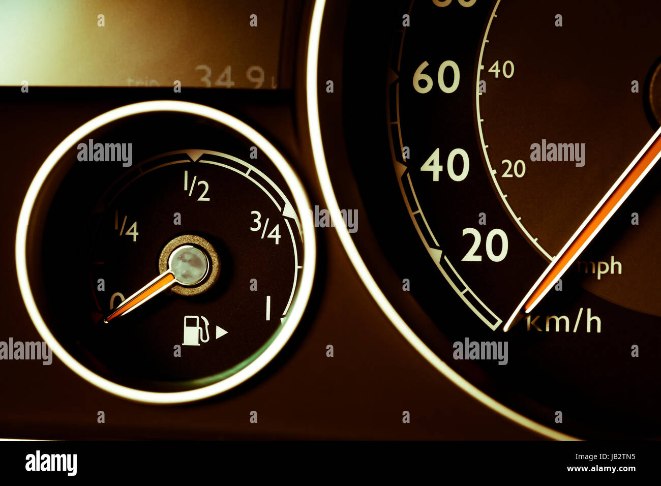 Closeup shot of a fuel gauge in a car Stock Photo Alamy