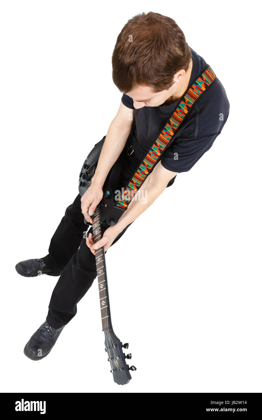 Man in black clothes with an electric guitar Stock Photo