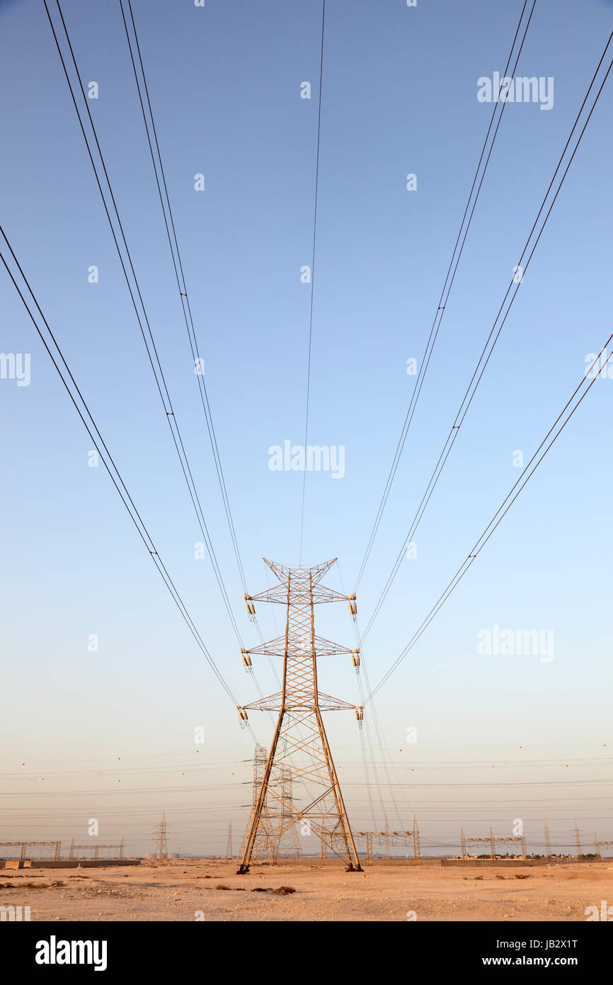 Power line in Qatar, Middle East Stock Photo Alamy