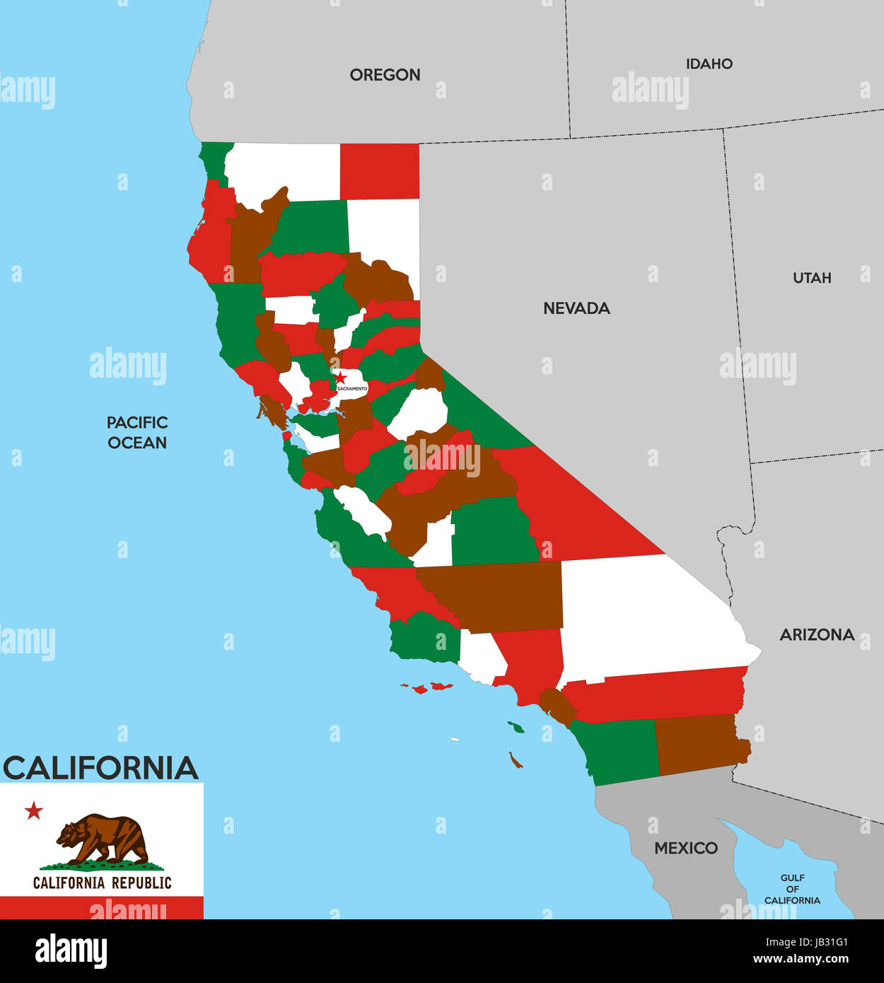 united states of america california republic political map with flag Stock Photo