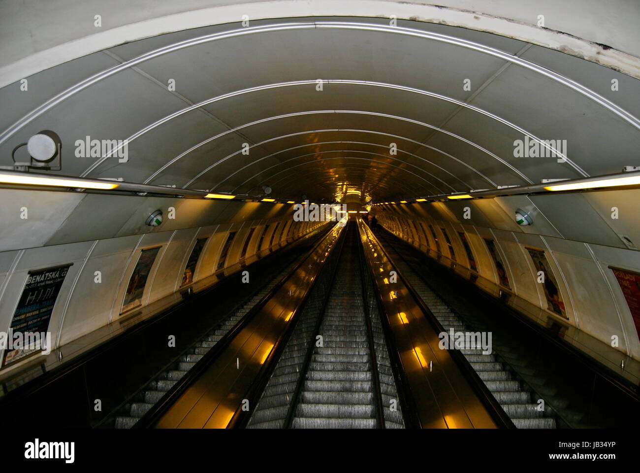 Escalators and halls in the Metro System, Prague, Czechia (Czech Republic) Stock Photo