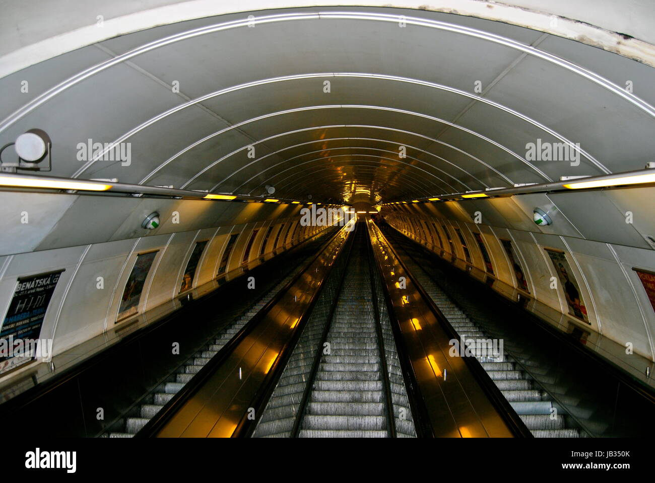 Escalators and halls in the Metro System, Prague, Czechia (Czech Republic) Stock Photo