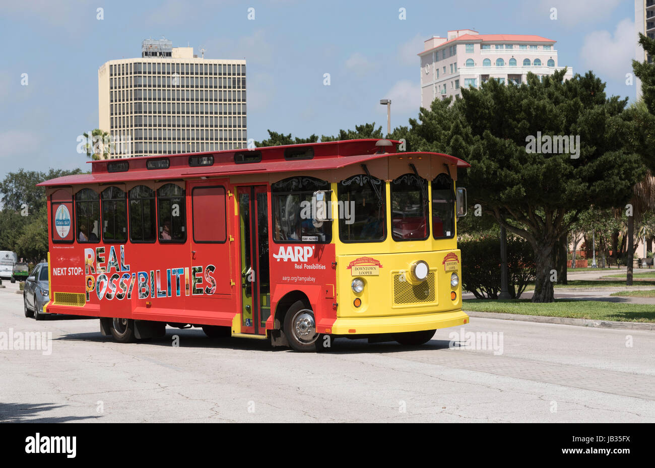 St Petersburg Florida USA. April 2017. A St Petersburg trolley downtown ...