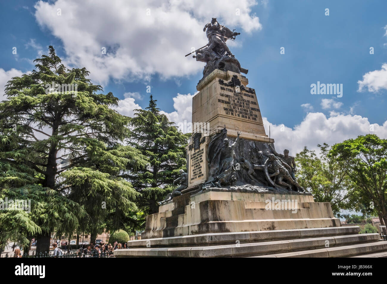 Segovia, SPAIN -  June 3: Monument to the Heroes of May 2 and homage to the captains Pedro Velarde and Luis Daoíz on the day of national independence  Stock Photo