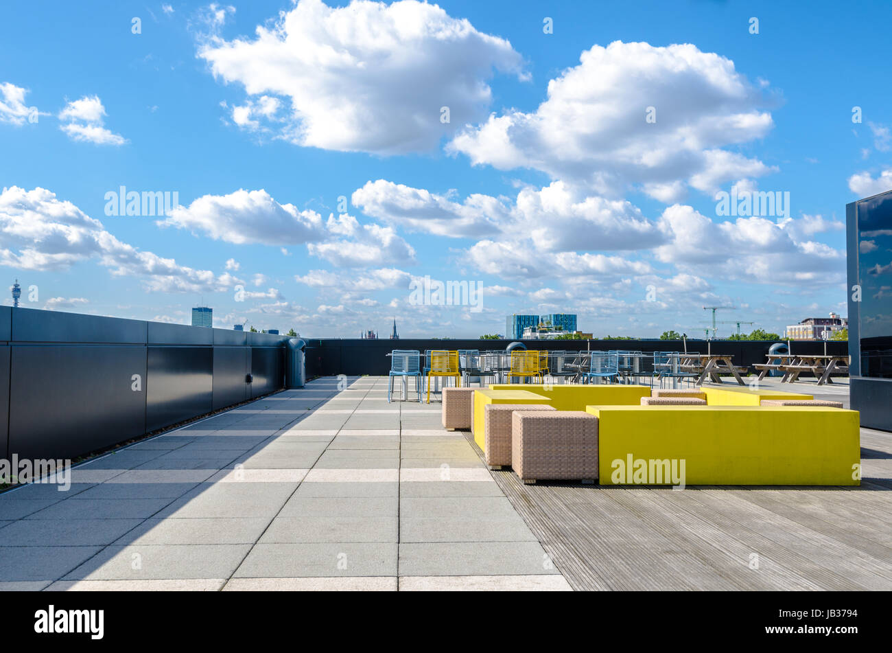 Modern office terrace and rest area on the rooftop at Angel in London Stock Photo