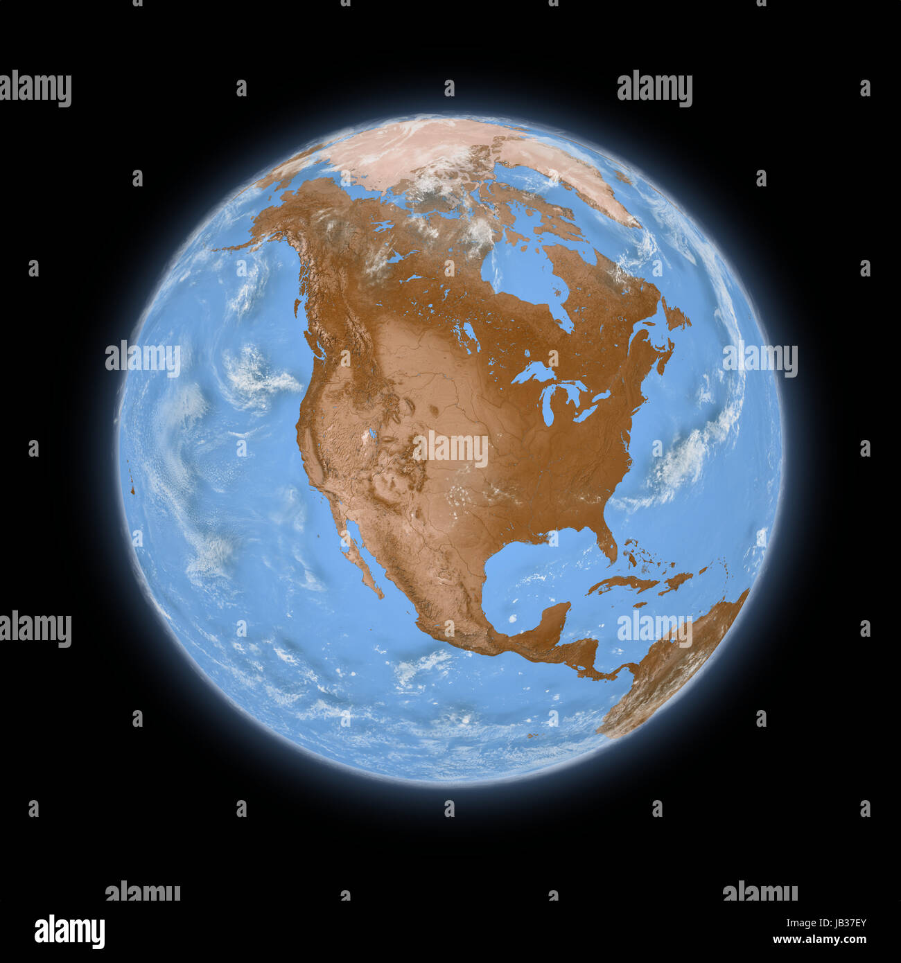 North America on blue planet Earth isolated on black background. Highly ...