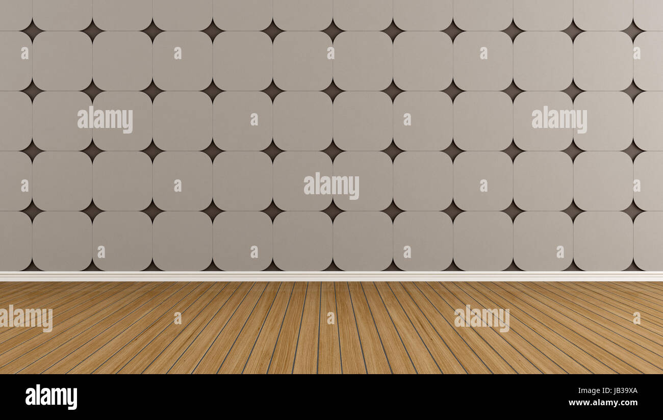 Empty Room With Decorative Gypsum Panel On Wall Rendering Stock