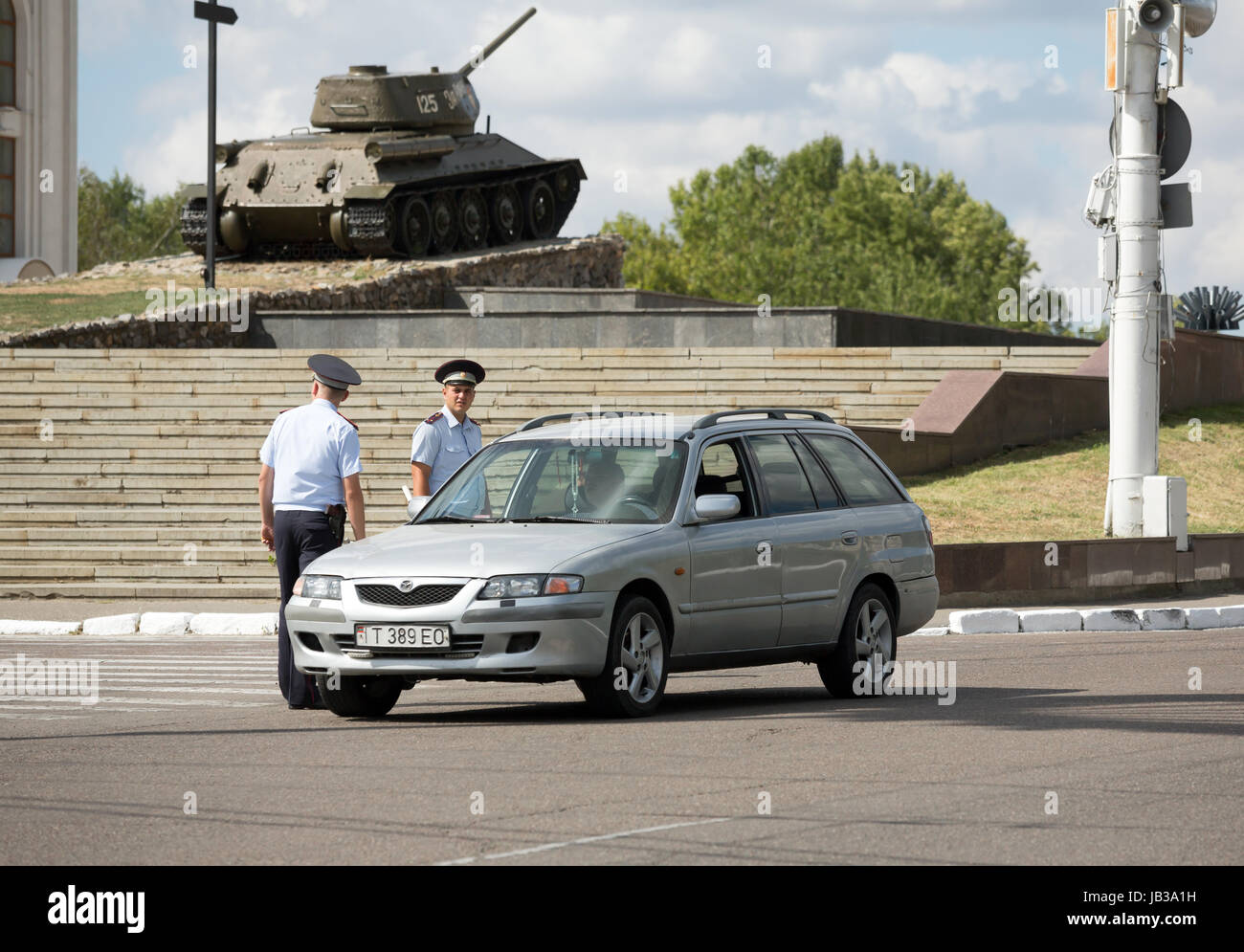 Tiraspol, Moldova, traffic police controls a driver Stock Photo