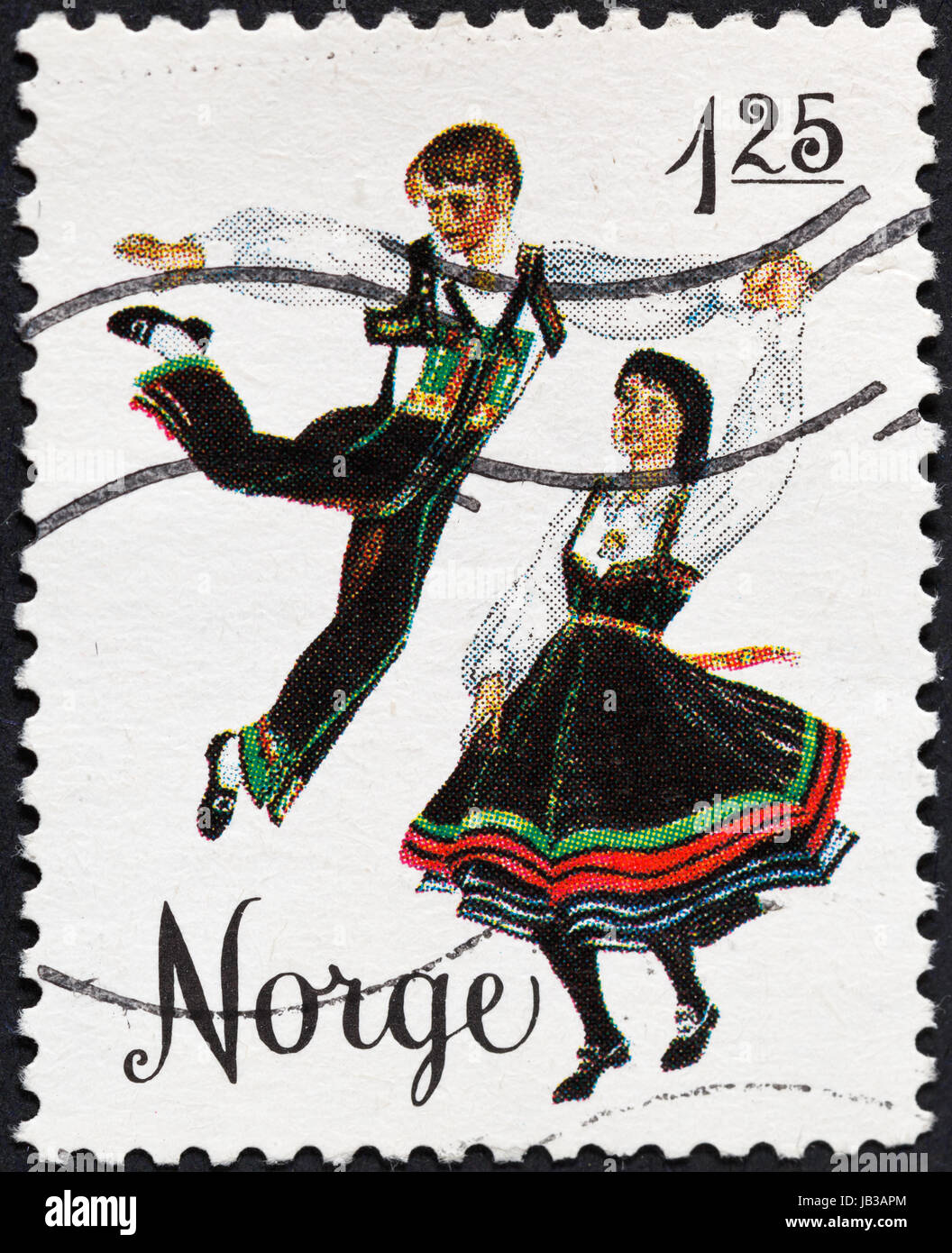 NORWAY - CIRCA 1976: A postage stamp printed in the Norway shows national norwegian folk dance gangar, circa 1976 Stock Photo