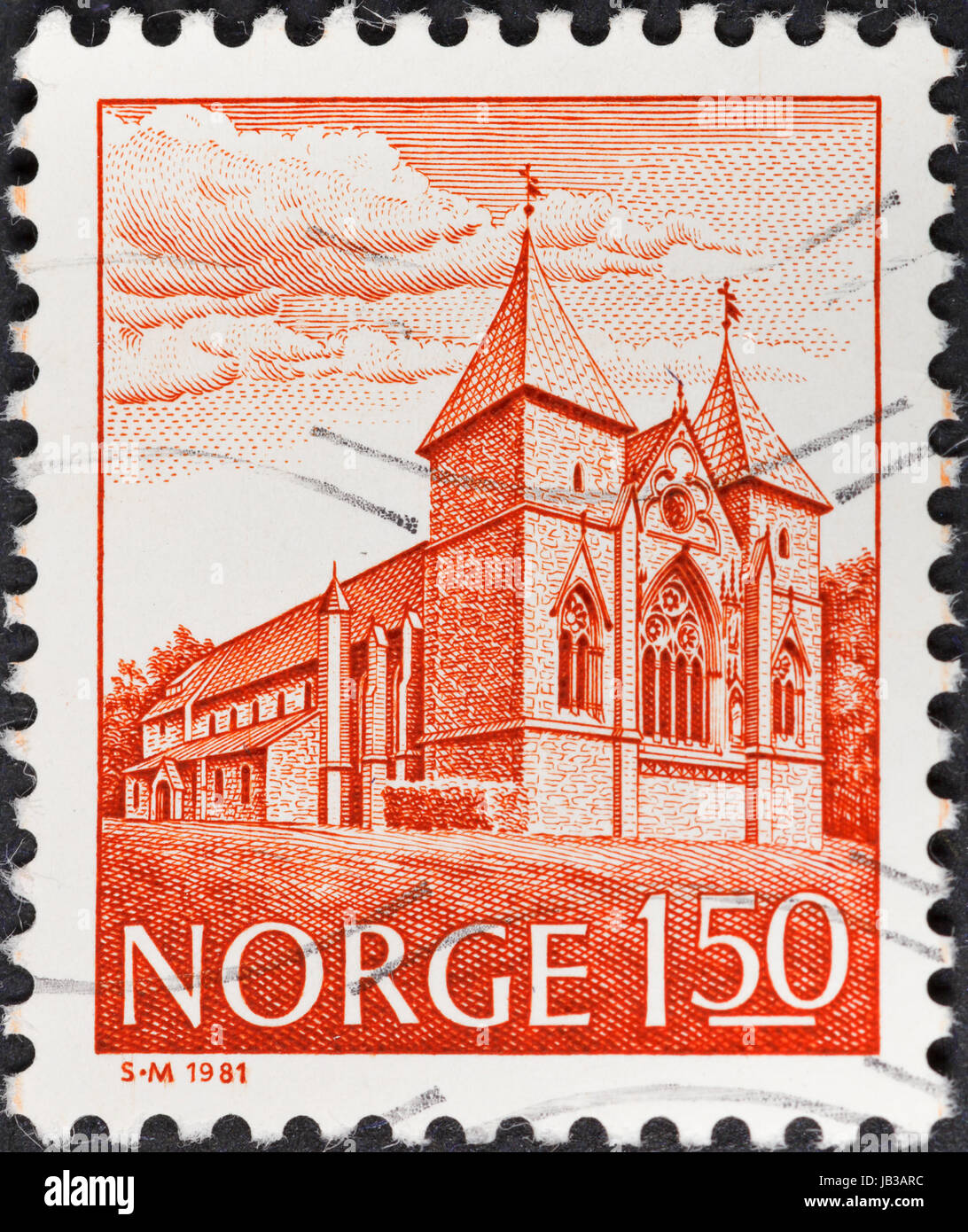 NORWAY - CIRCA 1981: A postage stamp printed in the Norway shows Cathedral in Stavanger, circa 1981 Stock Photo