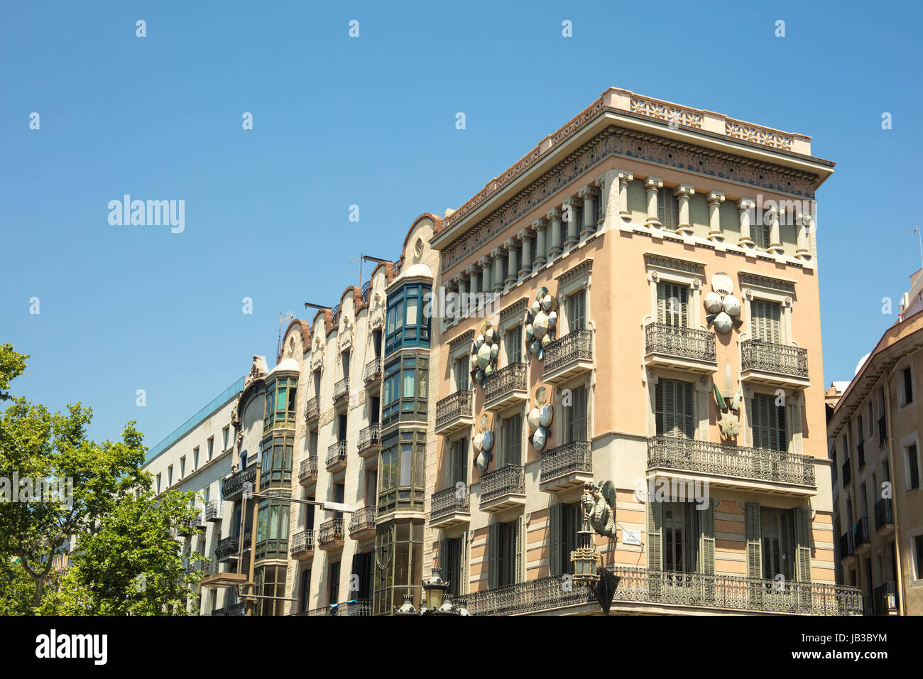 Building of House of Umbrellas (Casa Bruno Cuadros) located in Las Ramblas in Barcelona,  Catalonia, Spain. Stock Photo