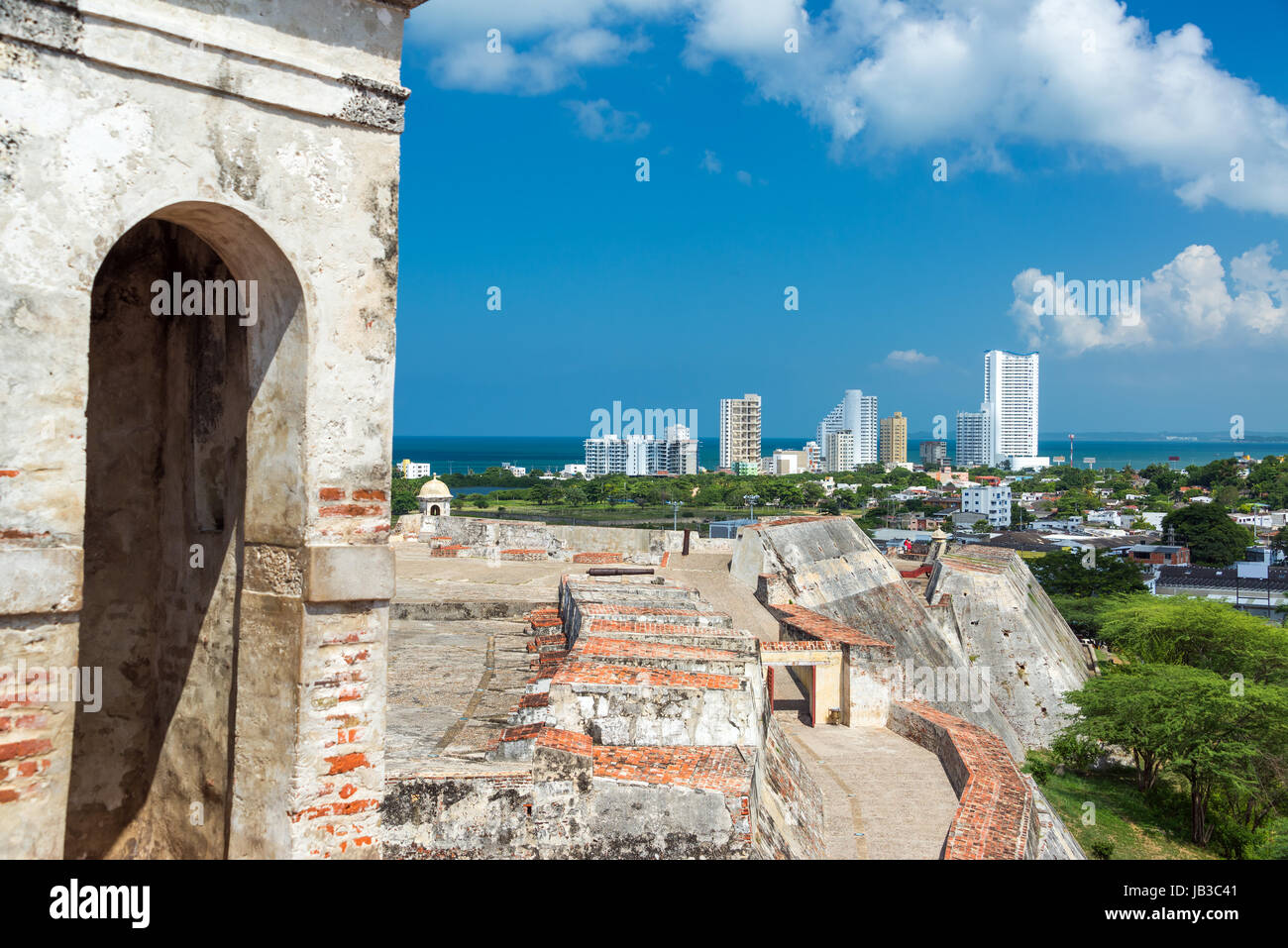 San Felipe de Barajas castle in Cartagena, Colombia with modern high