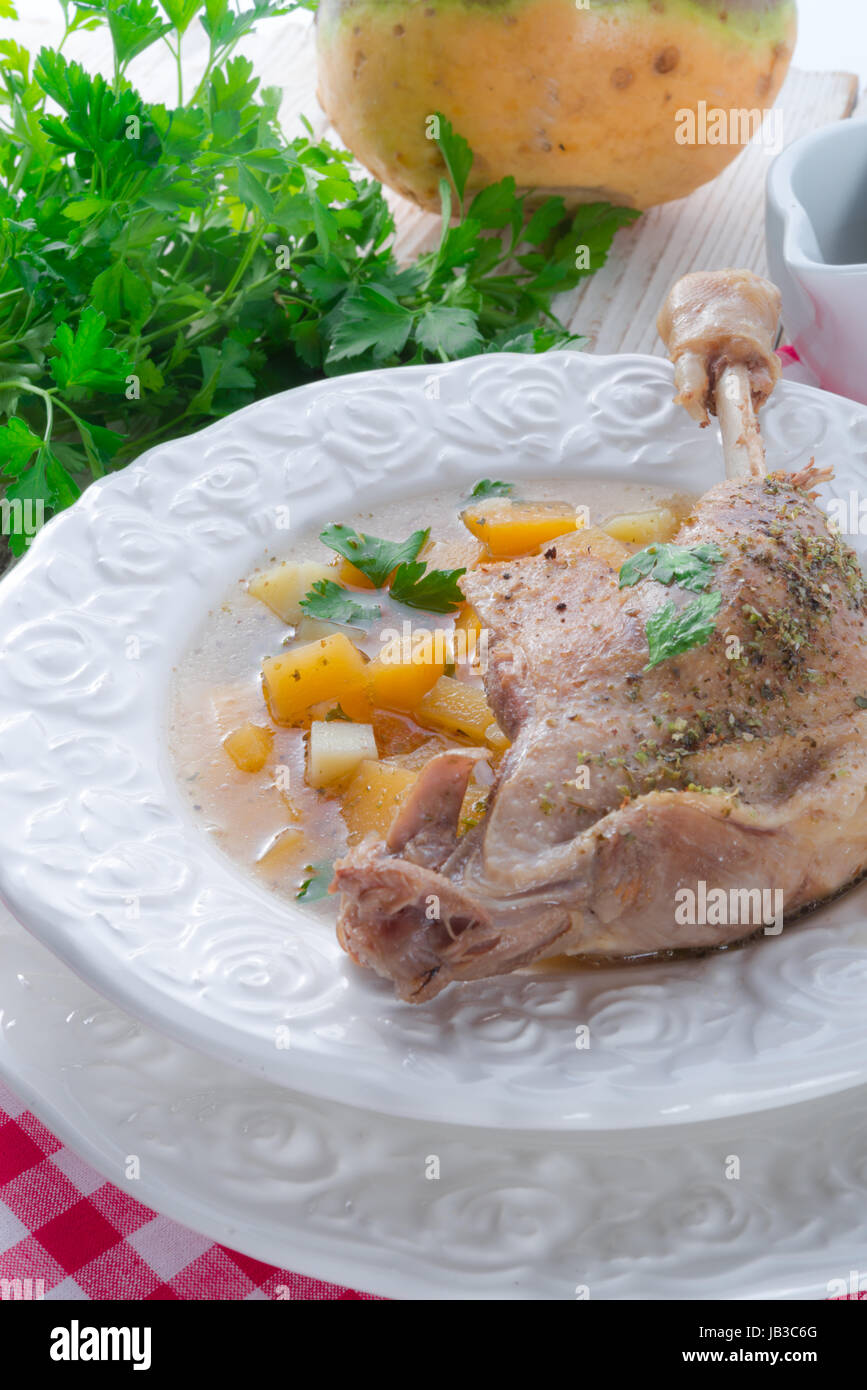 Goose - soup with red wine and thyme Stock Photo