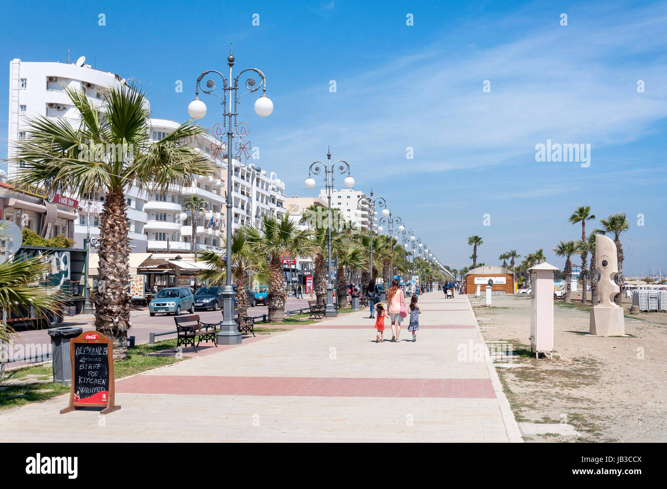 Foinikoudes promenade, Athenon Avenue, Larnaca, Larnaca District, Republic of Cyprus Stock Photo
