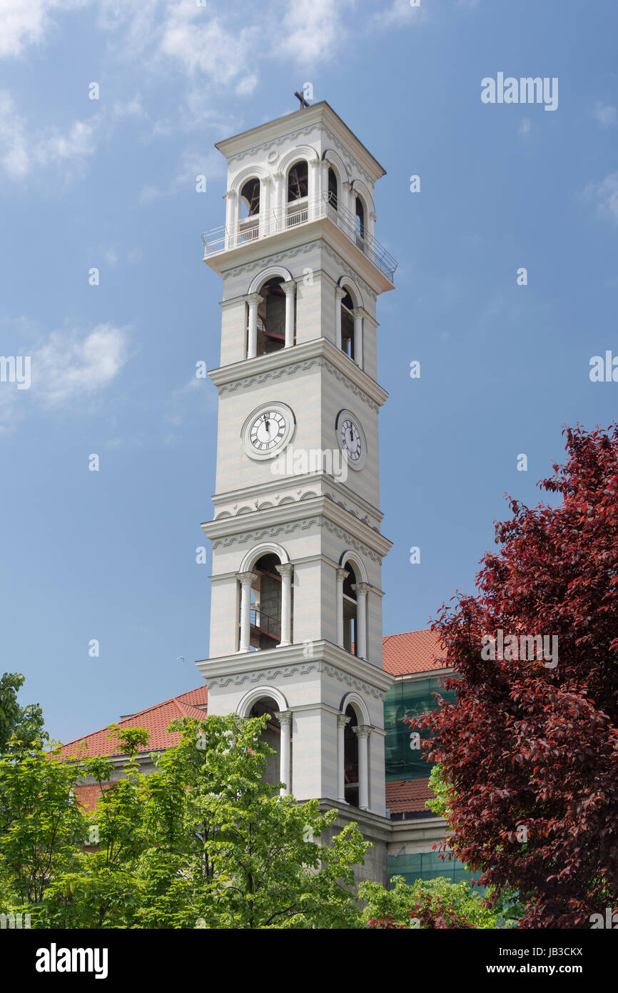 Clock tower of Cathedral of Blessed Mother Teresa, Rruga Justiniani