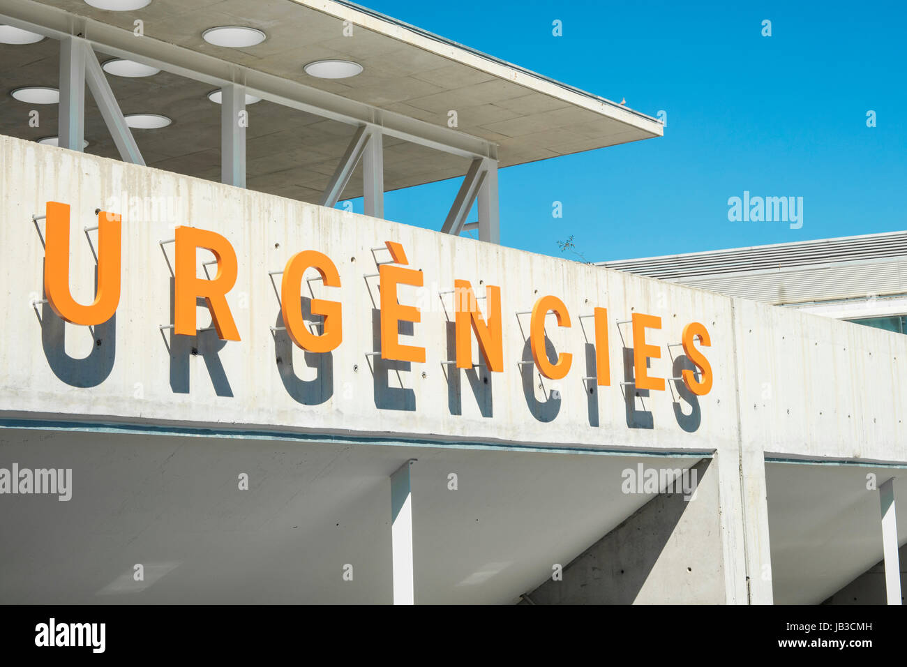 Emergency placard of public health service of Hospital del Mar in Barcelona, written in catalan language. Stock Photo