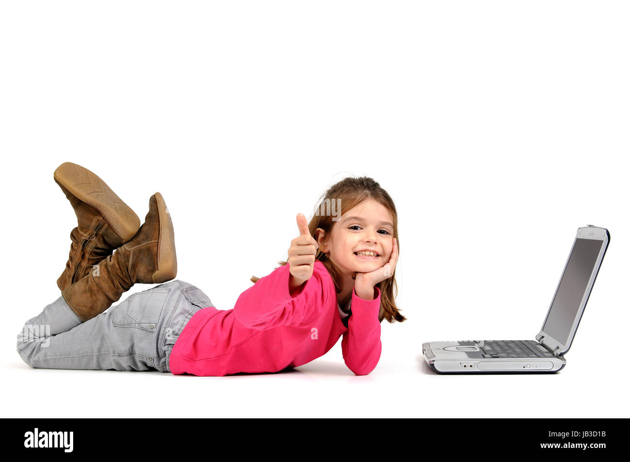 Young girl posing with laptop isolated in white Stock Photo - Alamy