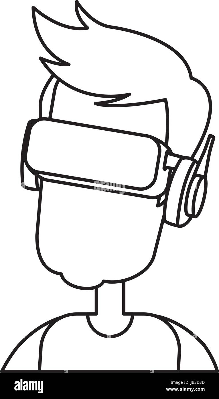 character man young wearing vr glasses Stock Vector