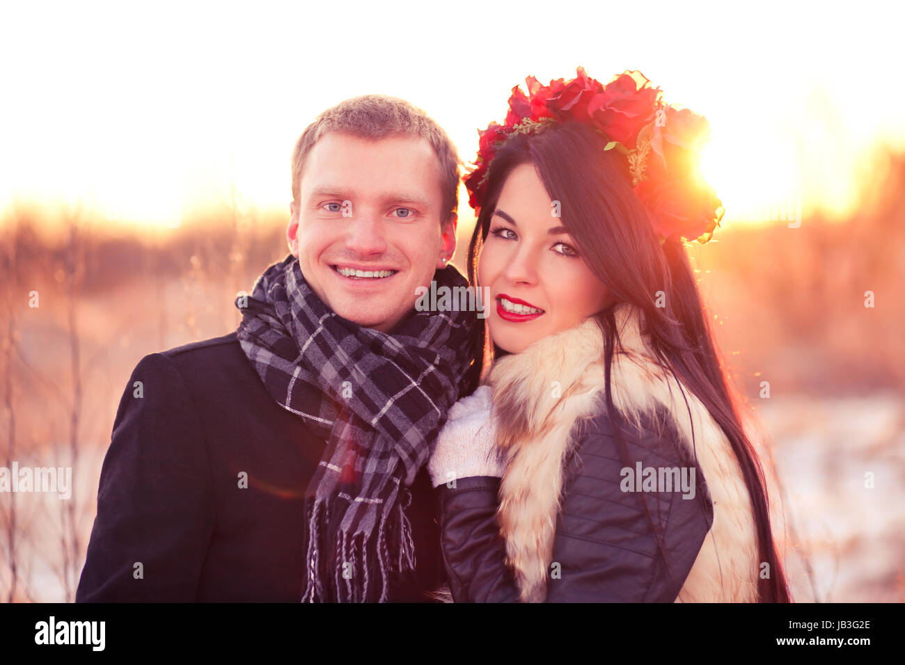 Romantic dating and walking together on Valentine's Day Stock Photo