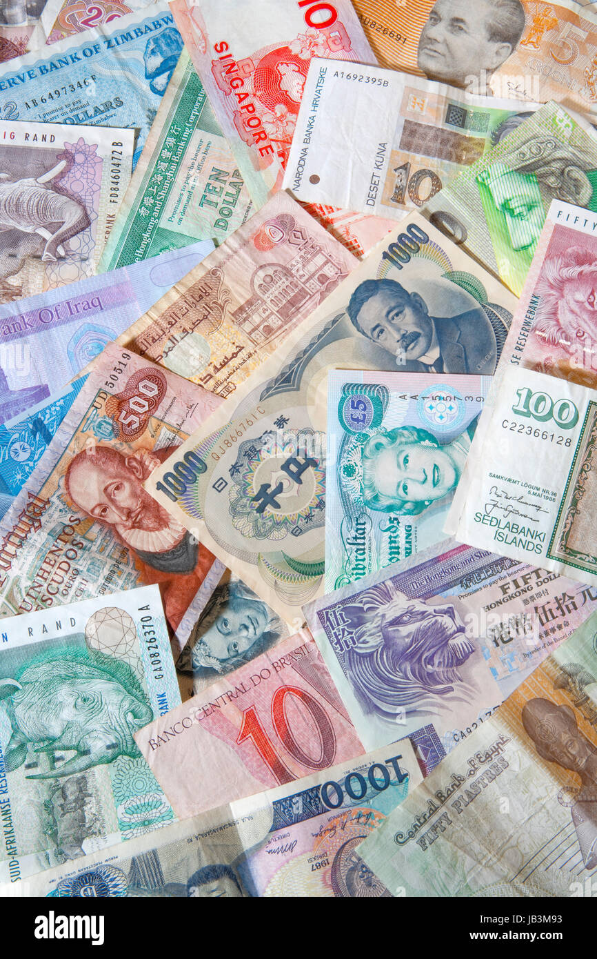 Collection Of Various Currencies From Countries Around The World Stock