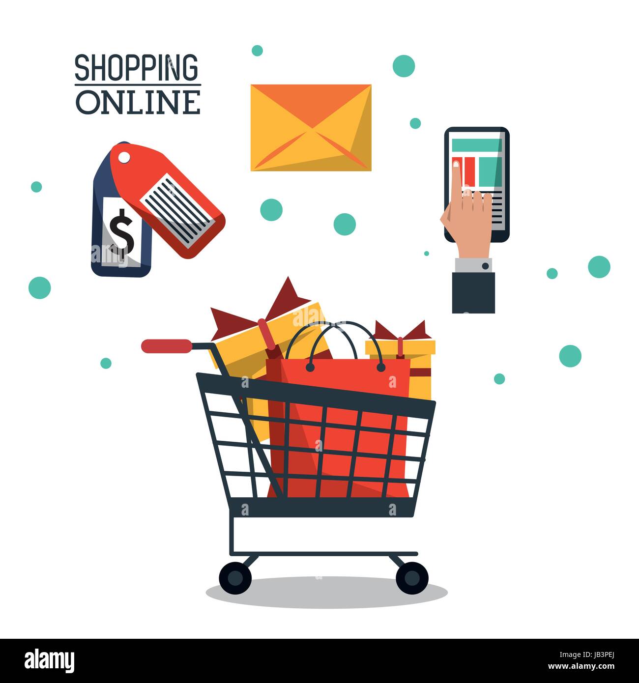 colorful poster shopping online with shopping cart full of gifts Stock  Vector Image & Art - Alamy