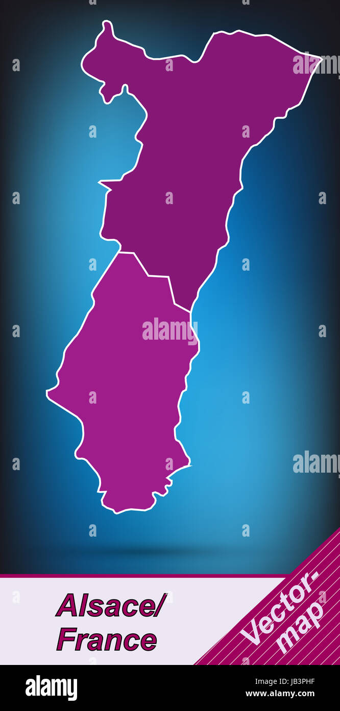 Elsass in Frankreich als Grenzkarte mit Grenzen in Violett. Durch die ansprechende Gestaltung 