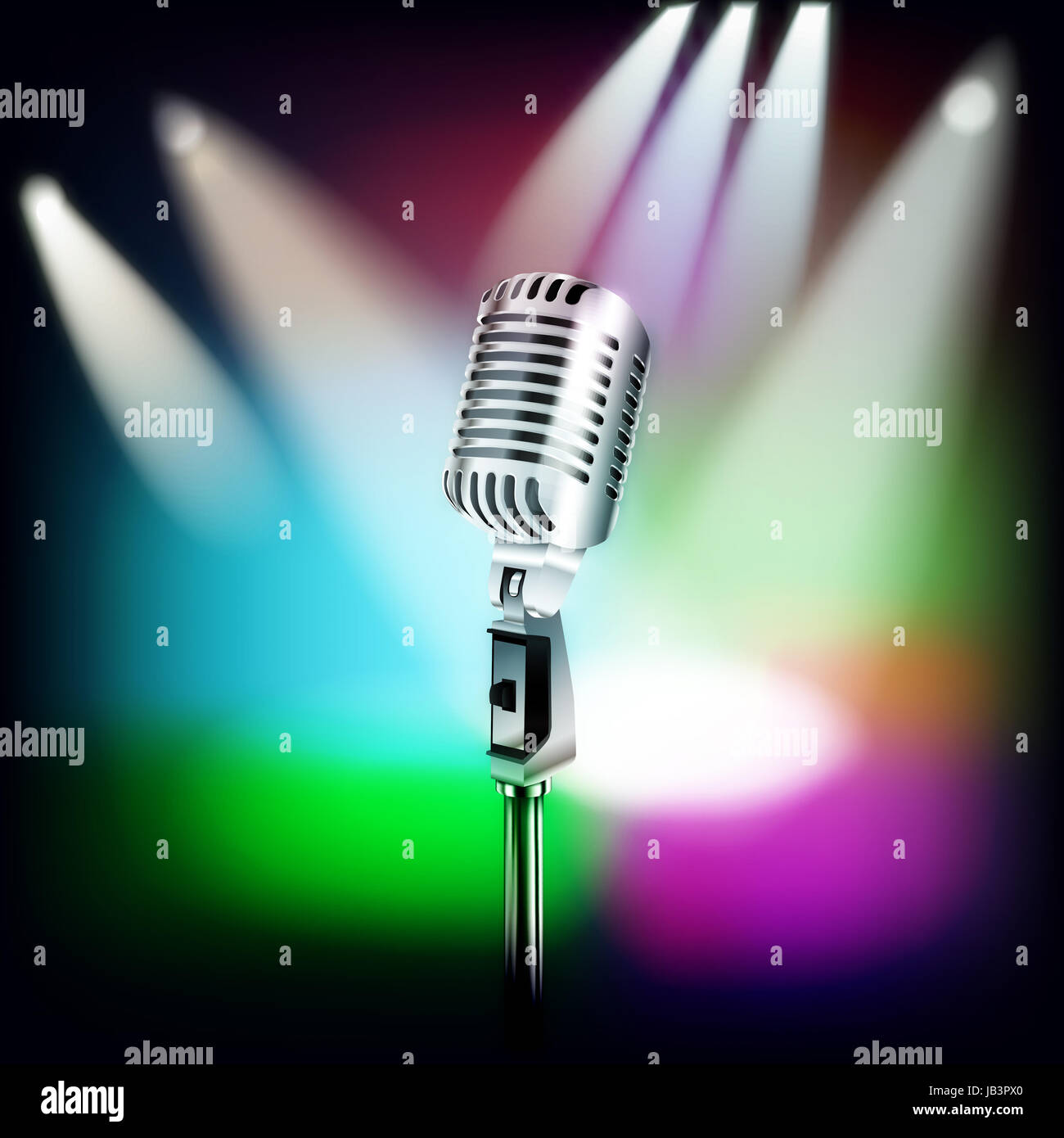 abstract music background with retro microphone and spotlights on stage  Stock Photo - Alamy