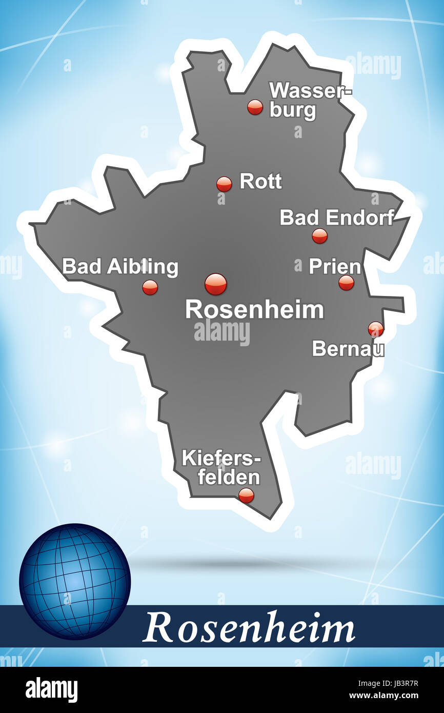 Rosenheim in Bayern als Inselkarte mit abstraktem Hintergrund in Blau. Durch die ansprechende 