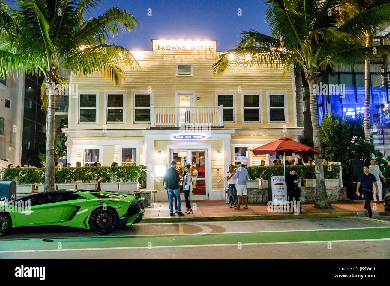 Miami Beach Florida,Ocean Drive,Browns Hotel,historic building,Prime 112  One Twelve,restaurant restaurants food dining cafe cafes,steakhouse,fine  dini Stock Photo - Alamy