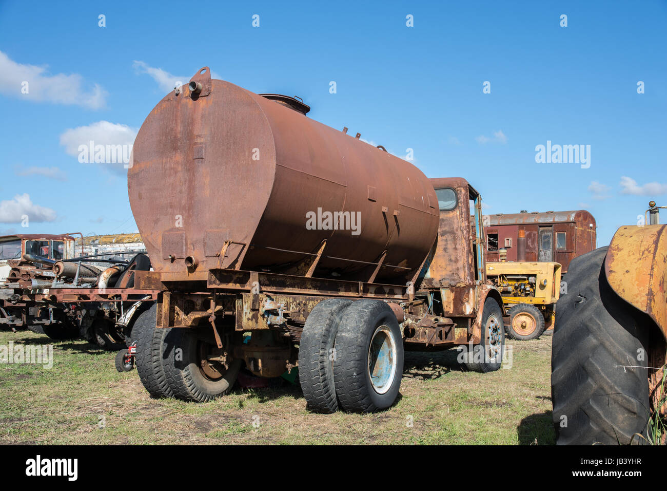 Old AEC Matador Tanker Truck in a Vehicle Graveyard. Stock Photo