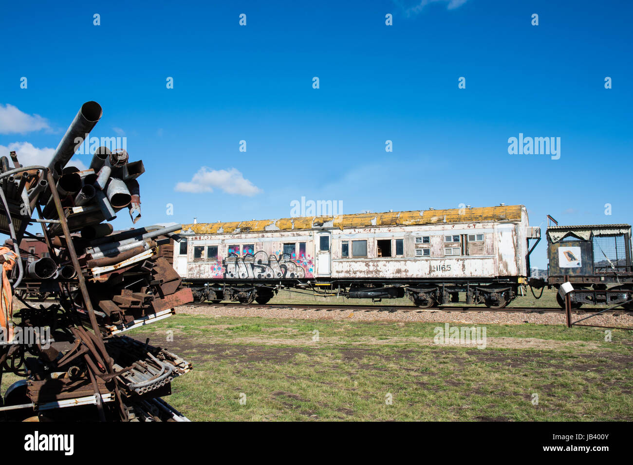Old Railway Carriage Rolling Stock on a Siding. Stock Photo