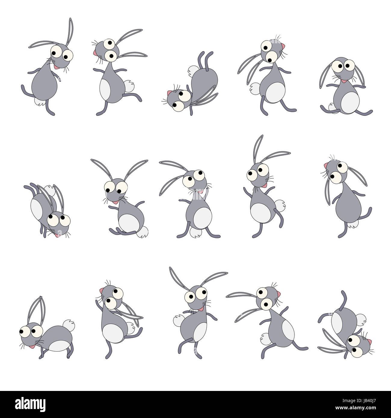 Dancing rabbits cartoon style drawing set Stock Photo