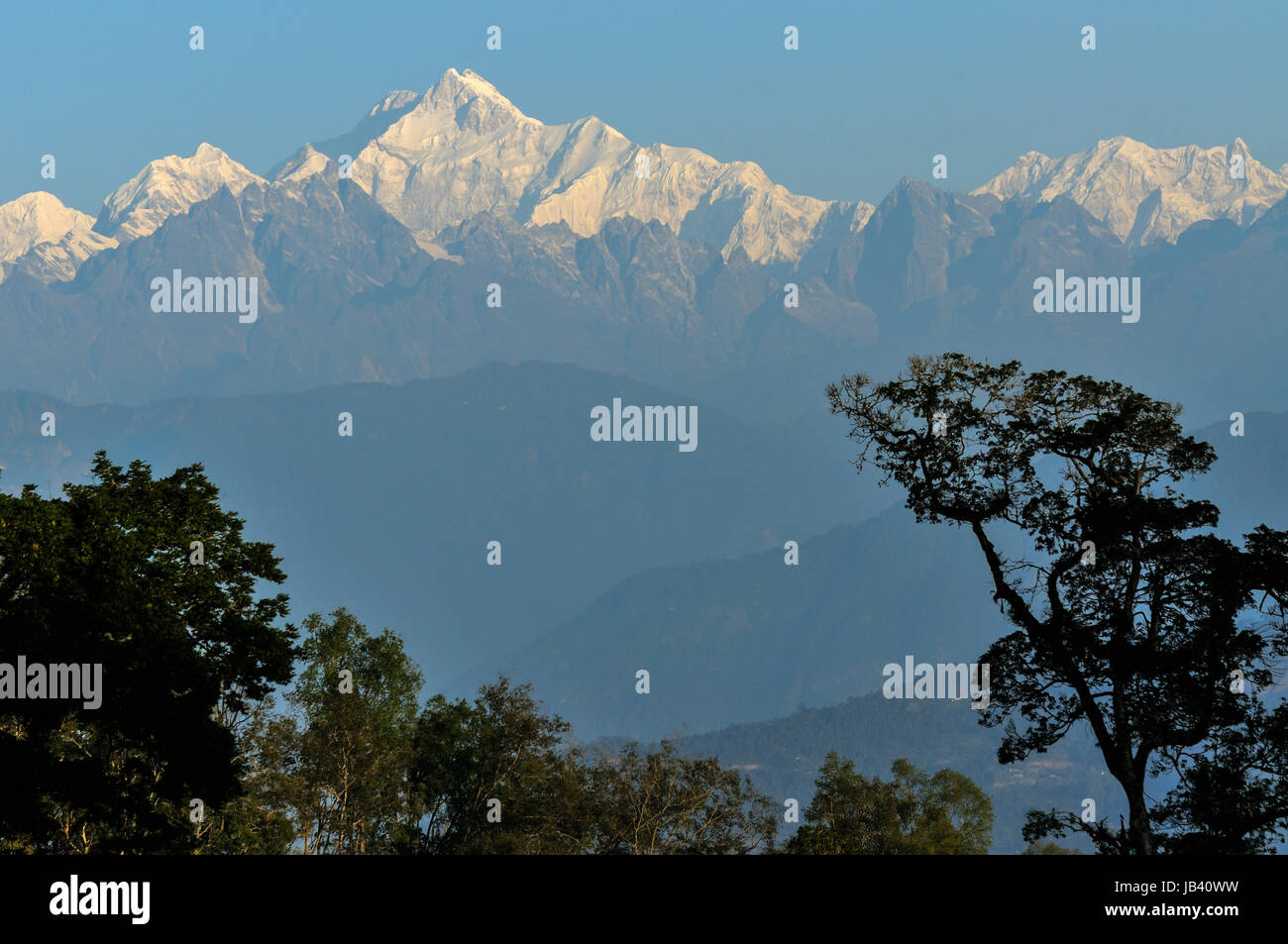 Kanchenjunga mountain range in the morning, view from Silerygaon Village, Sikkim Stock Photo