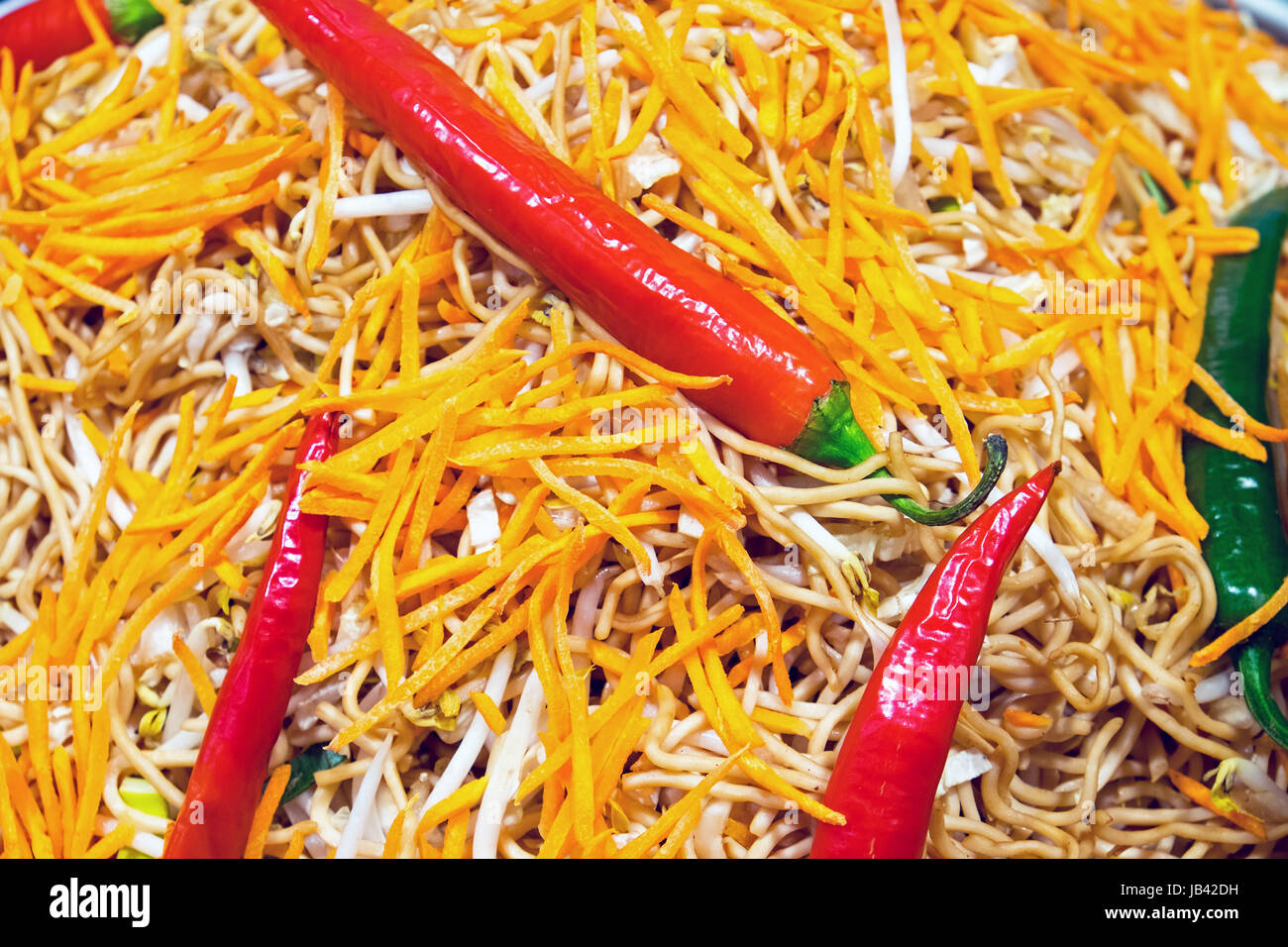 red hot peppers with thai food Stock Photo