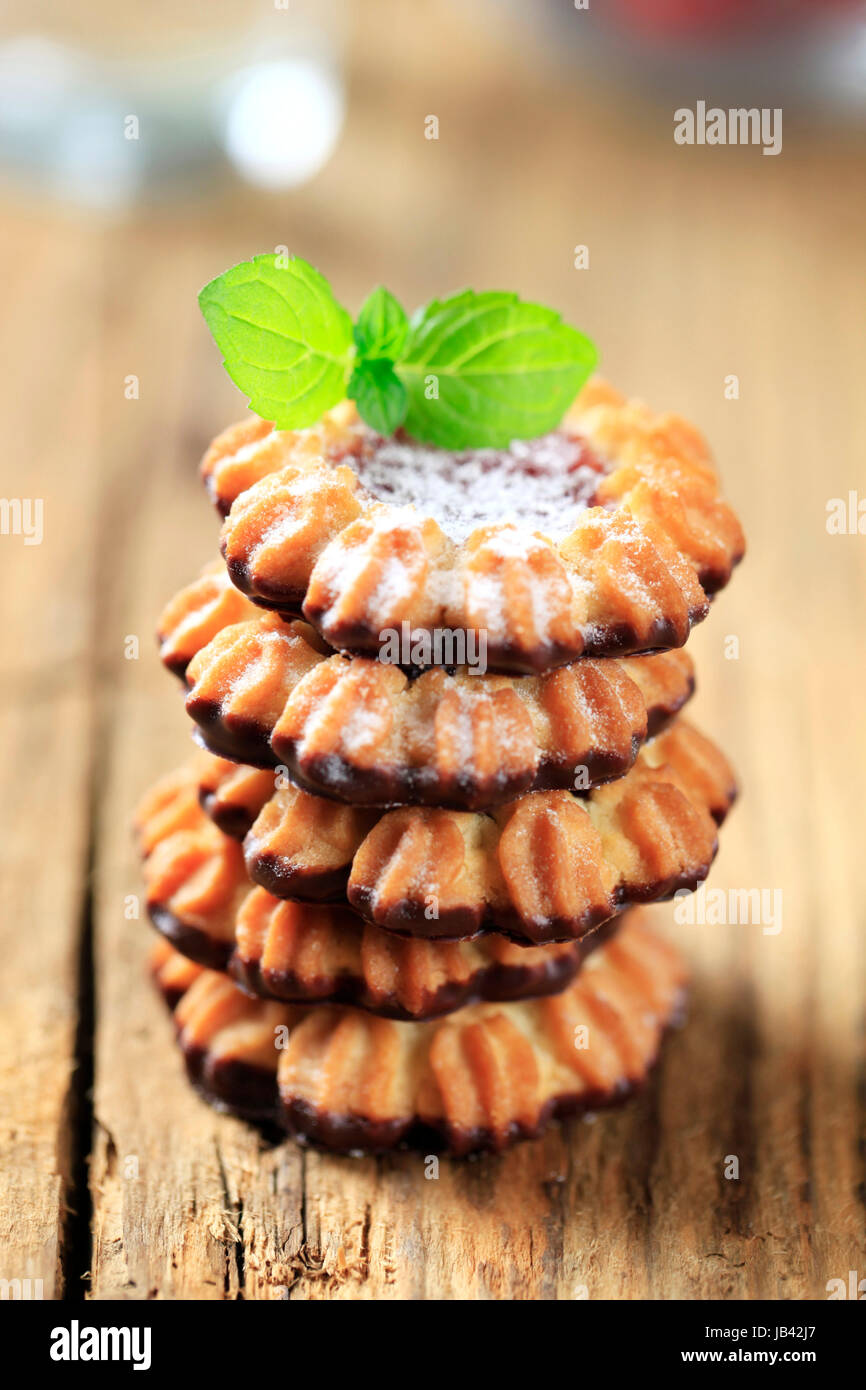 Stack of jam Spritz cookies Stock Photo Alamy