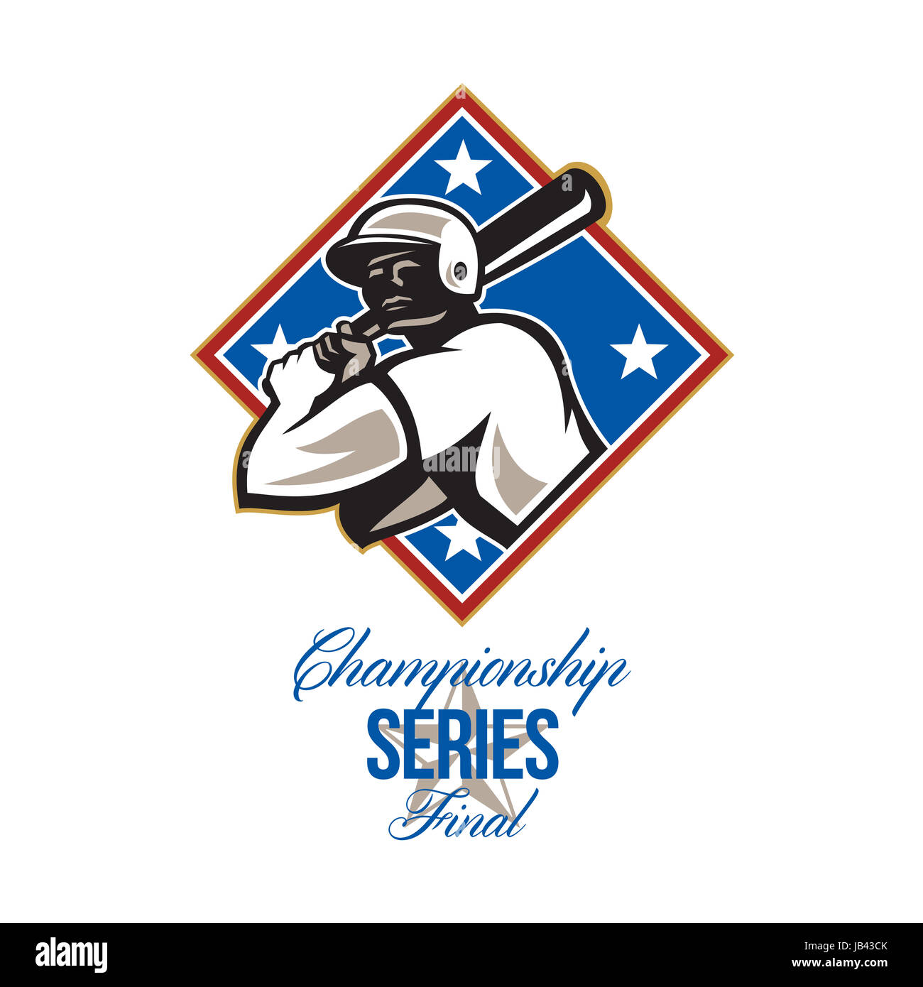 Illustration of a american baseball player batter hitter batting with bat set inside diamond shape with stars done in retro style with words Championship Series Final Stock Photo