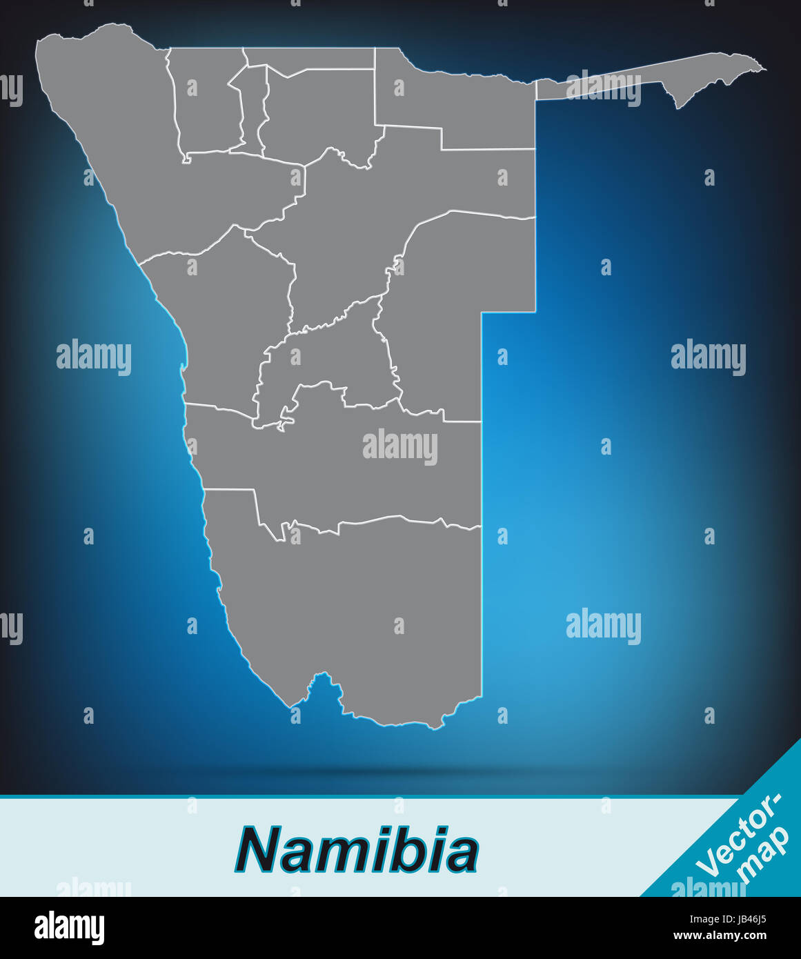 Namibia in  Afrika als Grenzkarte mit Grenzen  Durch die ansprechende Gestaltung fügt sich die Karte perfekt in Ihr Vorhaben ein. Stock Photo