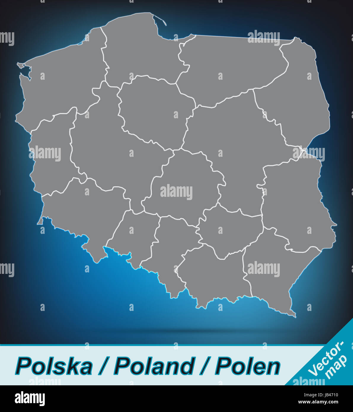 Polen in Europa als Grenzkarte mit Grenzen  Durch die ansprechende Gestaltung fügt sich die Karte perfekt in Ihr Vorhaben ein. Stock Photo