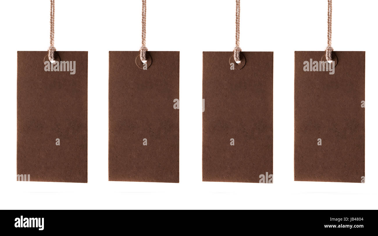 Blank brown labels with string on a white background Stock Photo Alamy