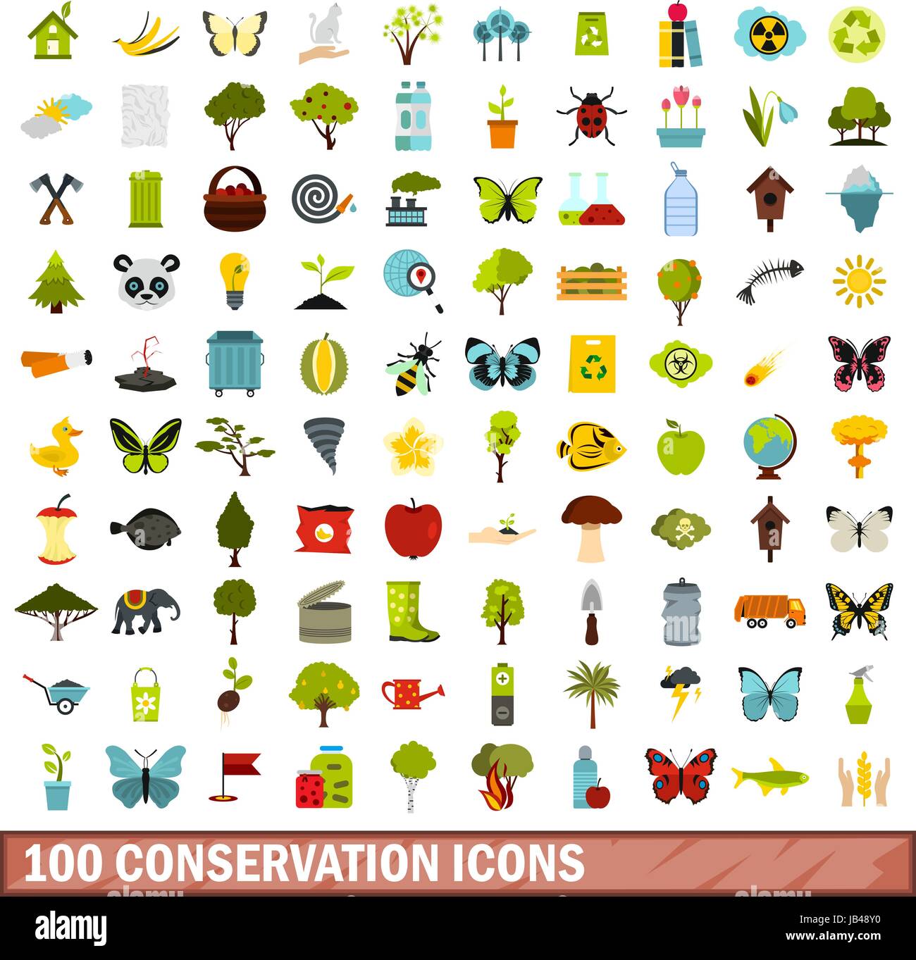 100 conservation icons set, flat style Stock Vector Image & Art Alamy