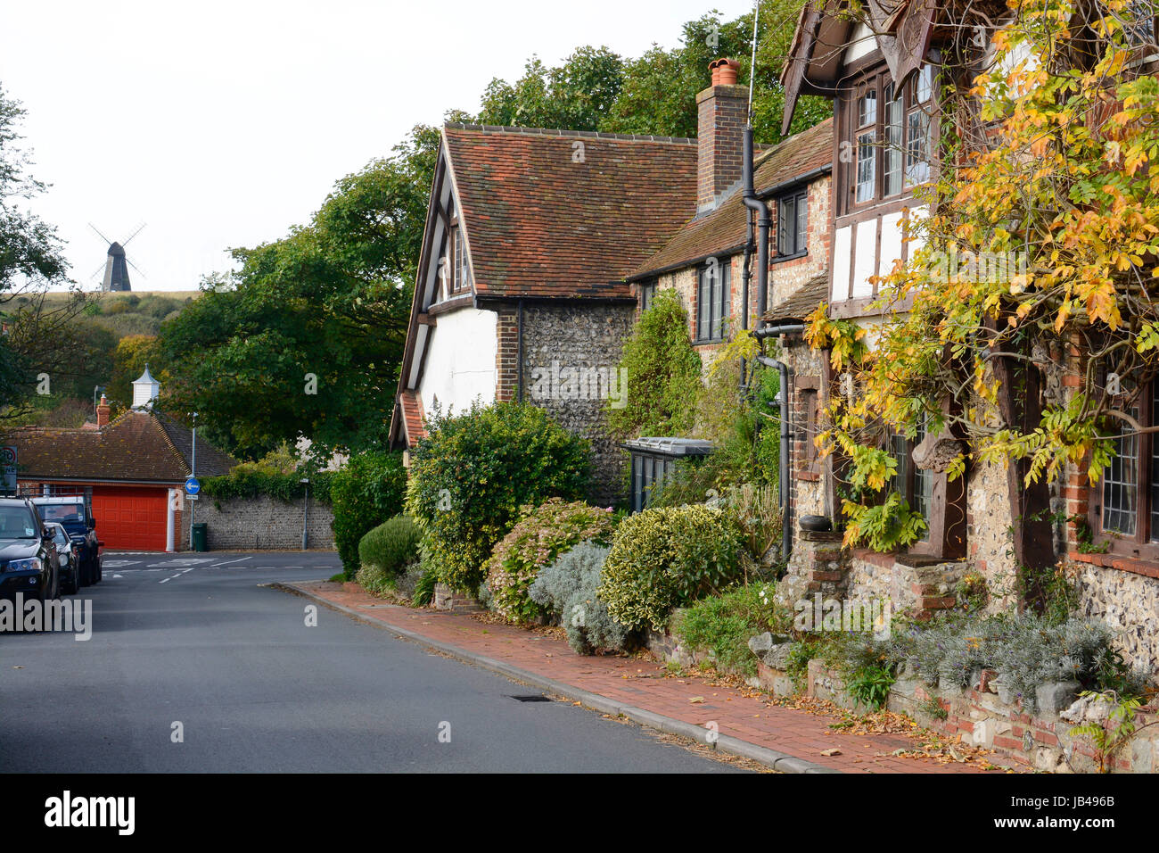 Village of Rottingdean near Brighton in East Sussex. England. With windmill in distance Stock Photo
