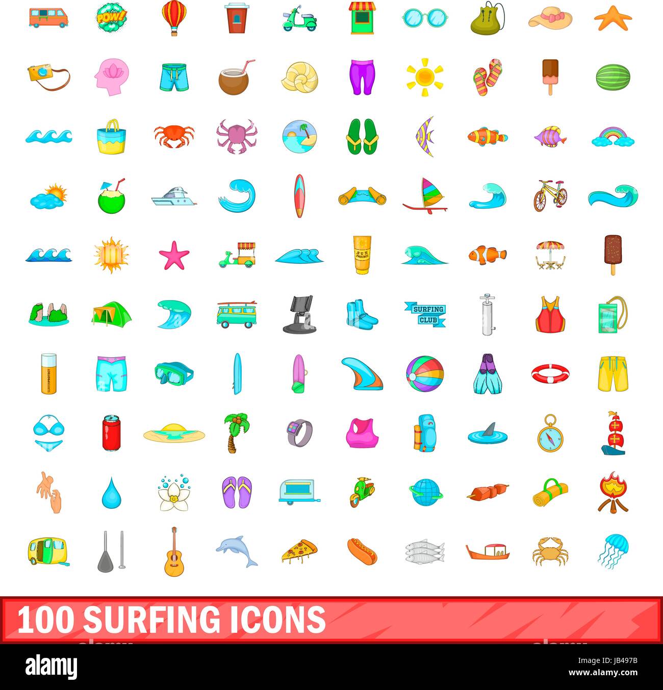 100 surfing icons set, cartoon style Stock Vector Image & Art - Alamy