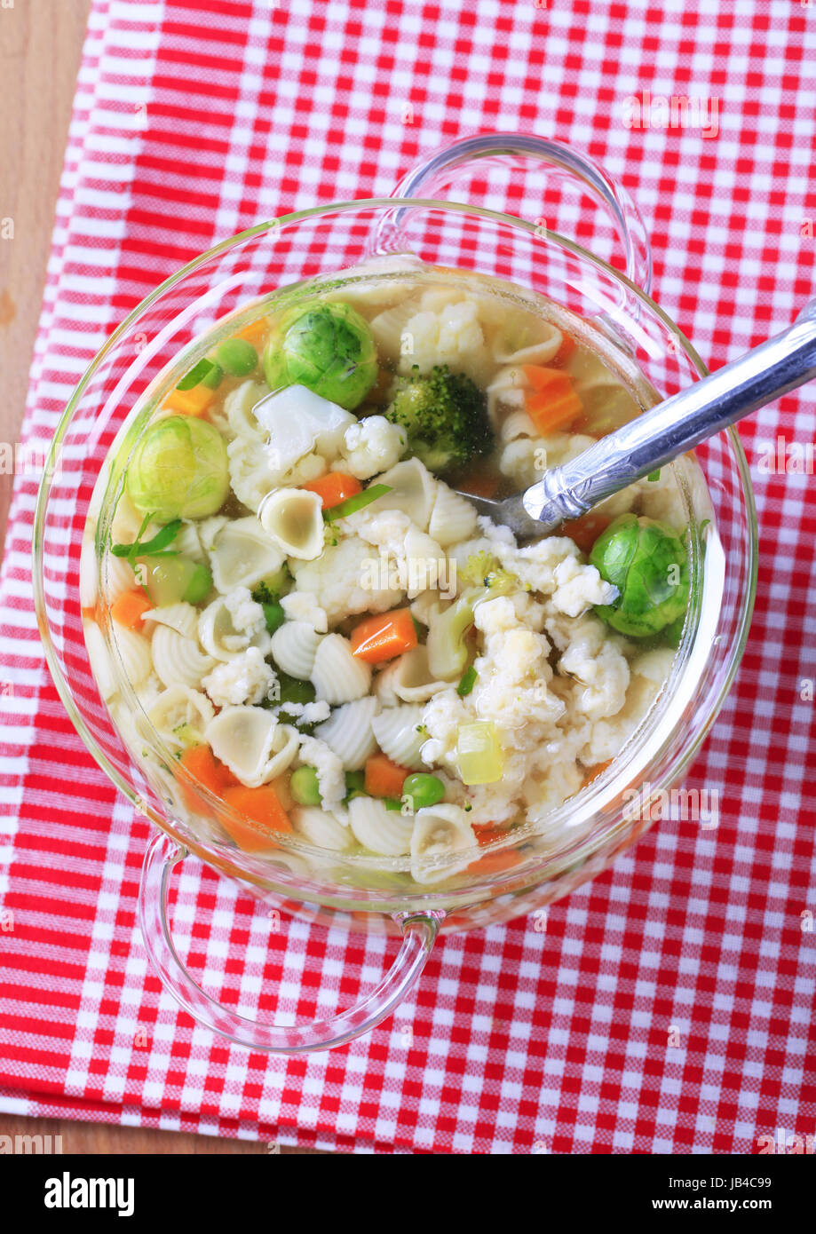 Dish of vegetable soup with pasta shells Stock Photo Alamy