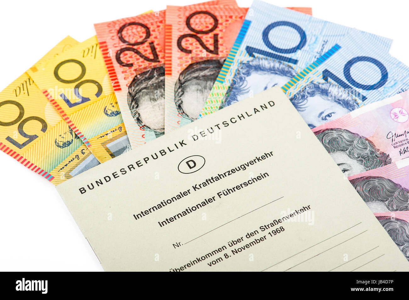Australischer Dollar mit Internationalem Führerschein Stock Photo