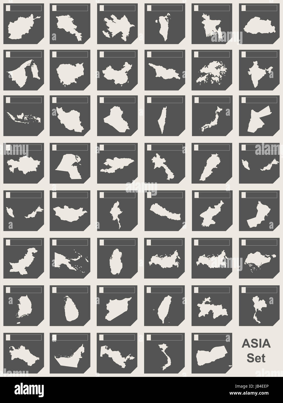 Set of Asian continent responsive flat web design map buttons isolated ...