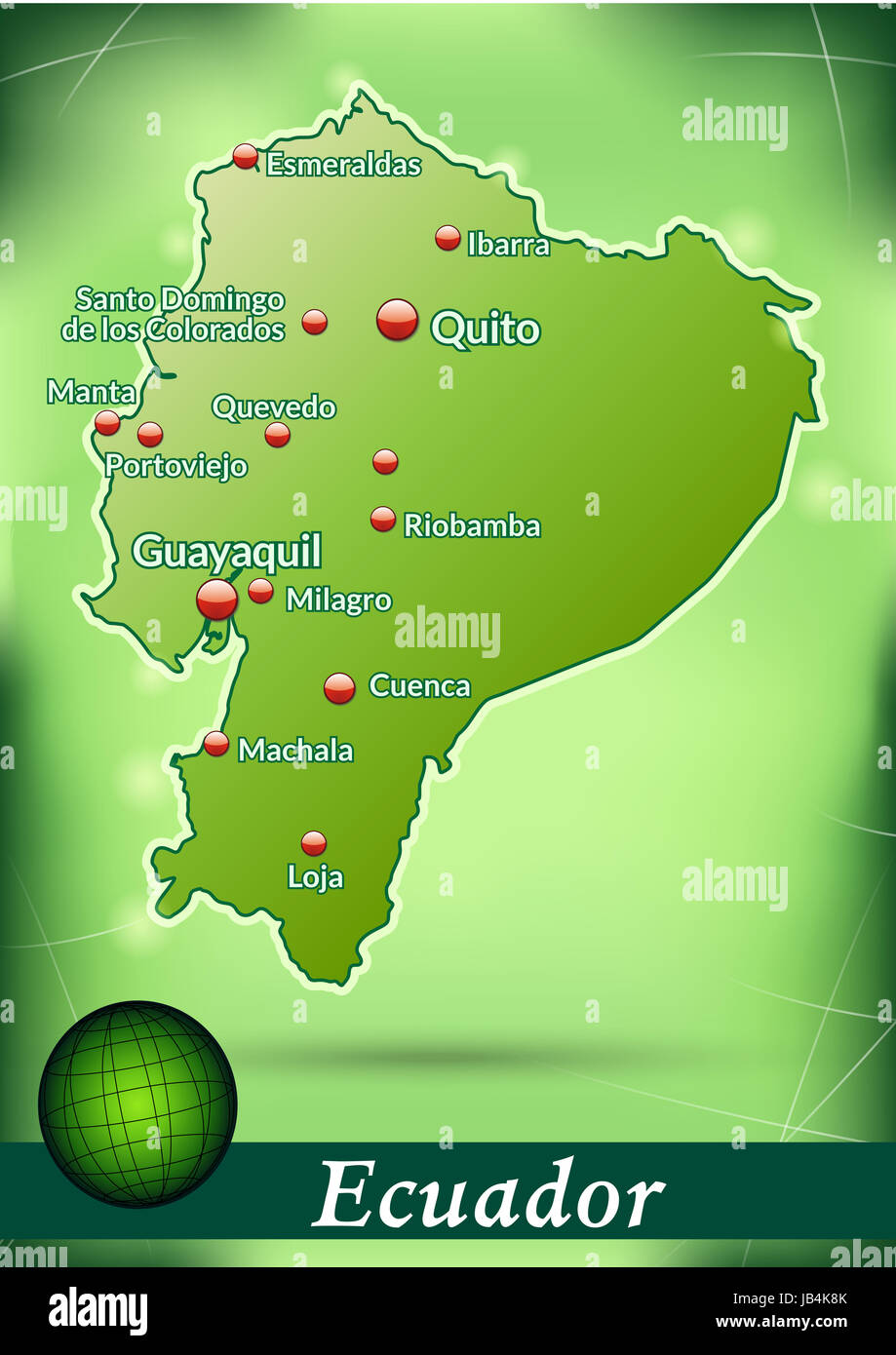 Ecuador in  Suedamerika als Inselkarte mit abstraktem Hintergrund  in Grün. Durch die ansprechende Gestaltung fügt sich die Karte perfekt in Ihr Vorhaben ein. Stock Photo