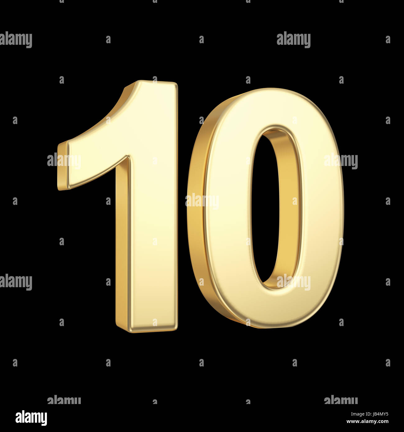 Number ten - golden number isolated on black with clipping path Stock Photo