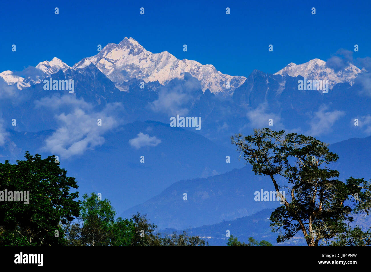 Beautiful view of Kanchenjunga mountain peak in the morning, Himalayan mountain range, Sikkim, India Stock Photo