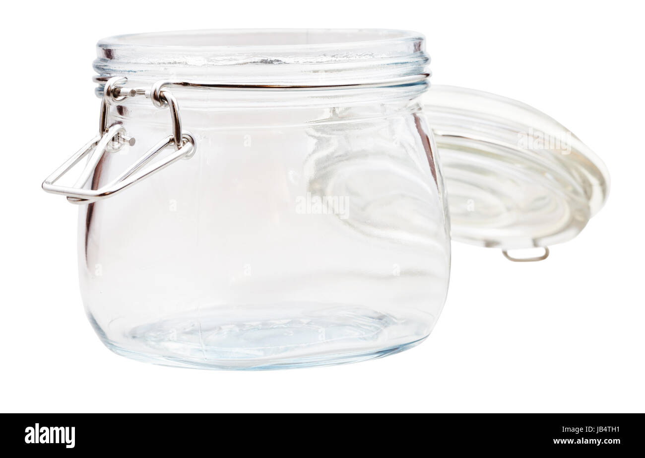 open Swingtop Bale glass jar isolated on white background Stock Photo