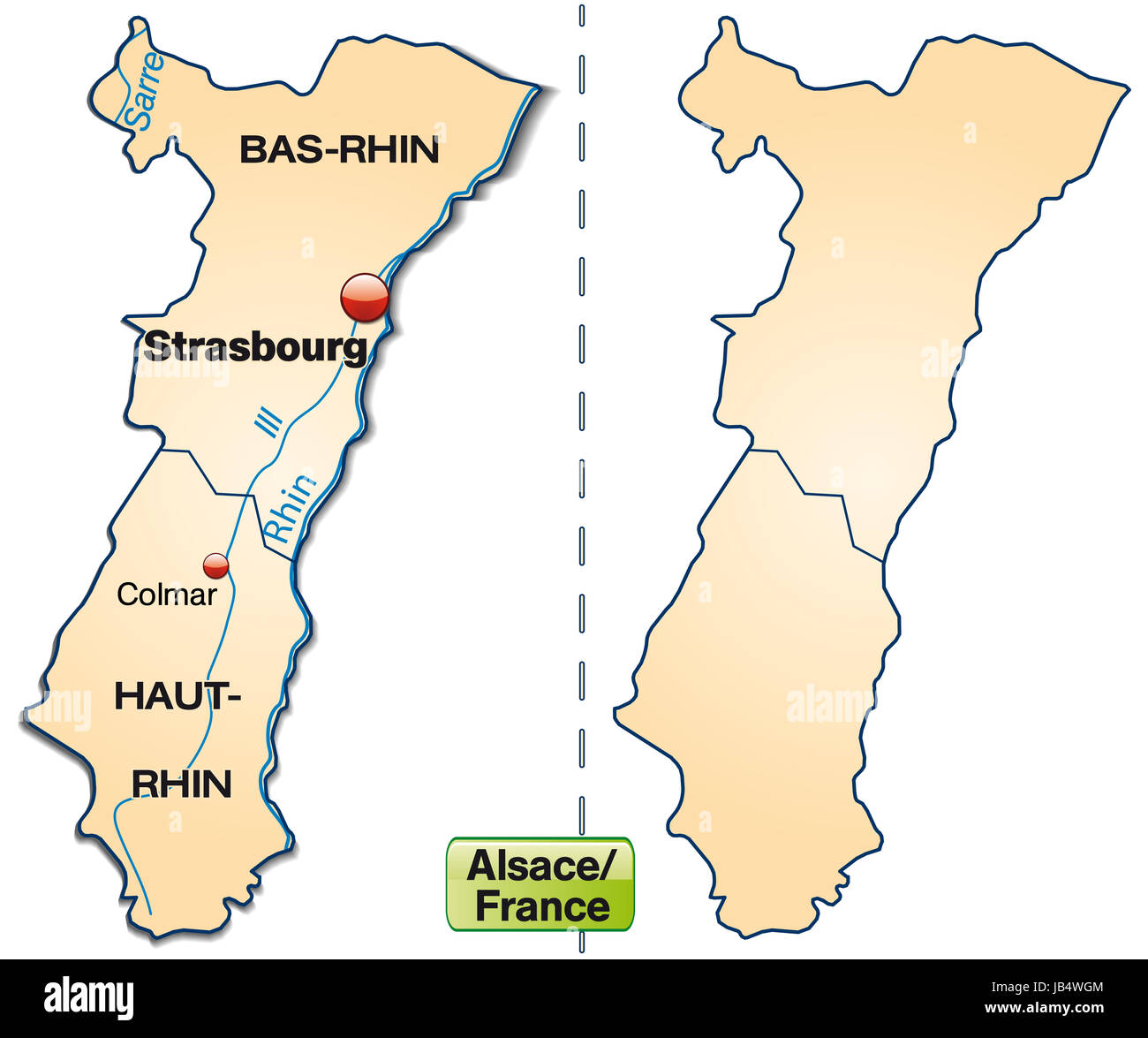 Elsass in Frankreich als Inselkarte (das dagestellte Gebiet ist